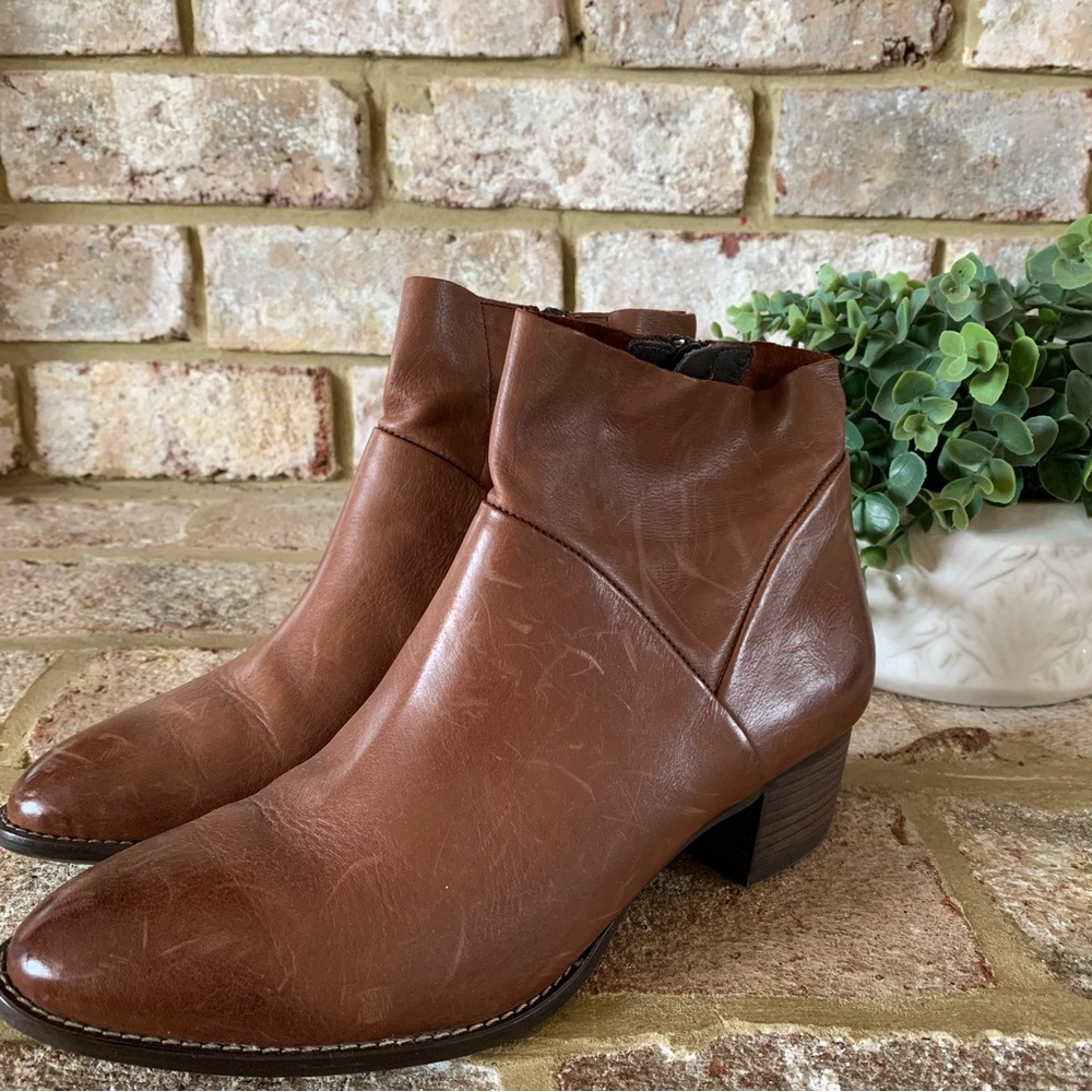 Paul Green | Nelly Chestnut Brown Leather Ankle Boots with Block Heel | 7